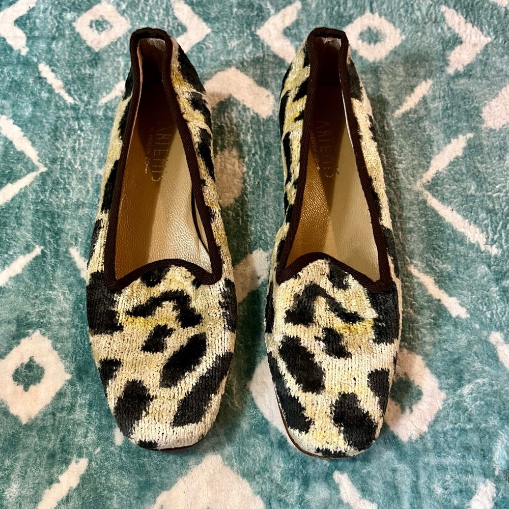 Artemis Design Co. Black And Cream Animal Print Velvet Loafers